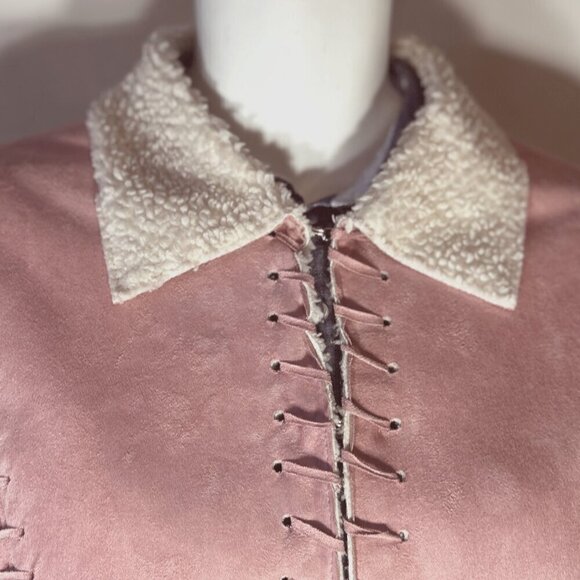Mechant SZ M Pink Faux suede jacket Sherpa Western Boho Rodeo Southwestern Rare - Picture 3 of 9